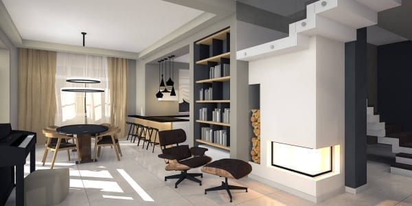 modern home interior with fireplace